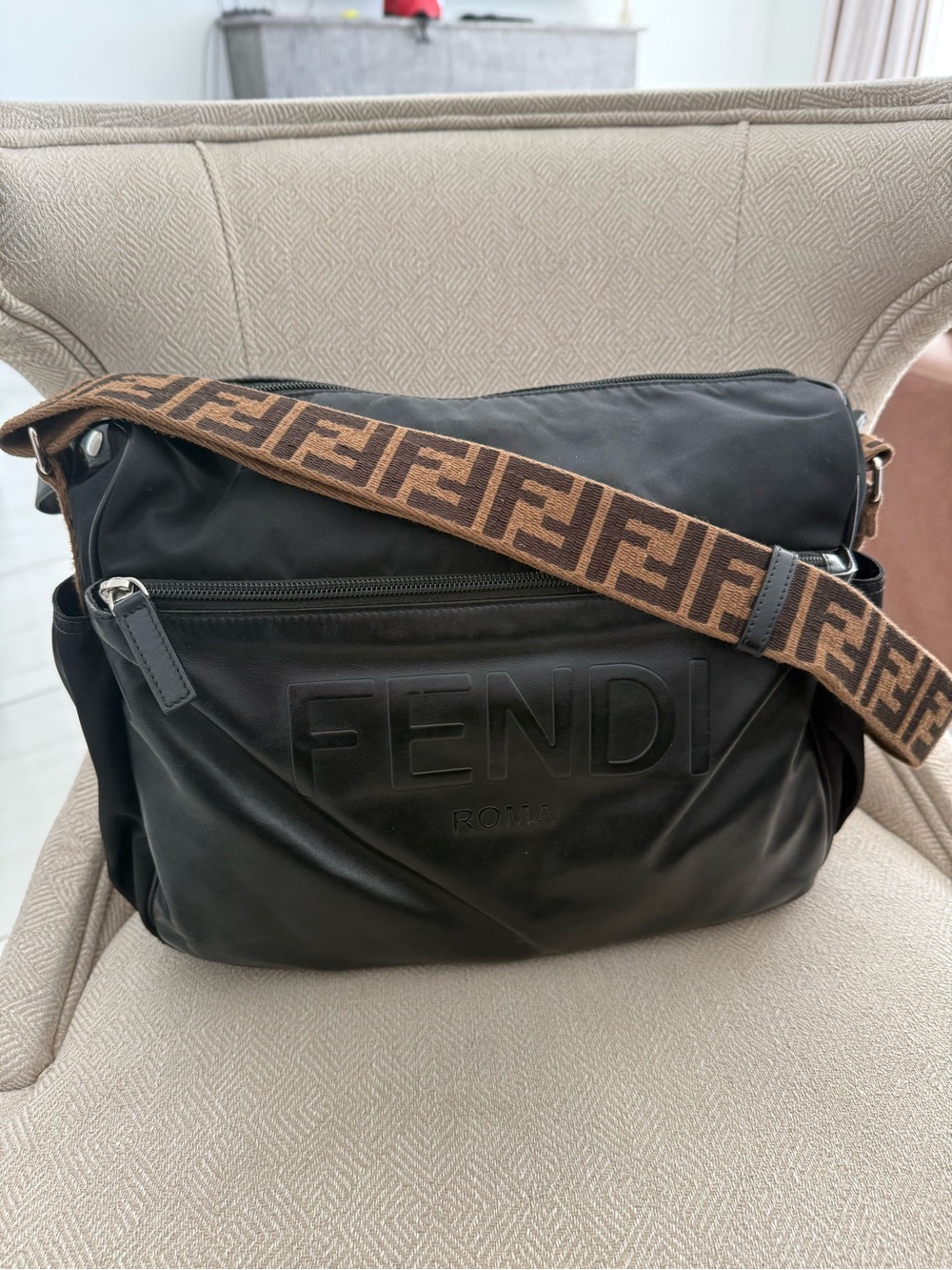 Fendi Black Leather and Nylon Changing Bag